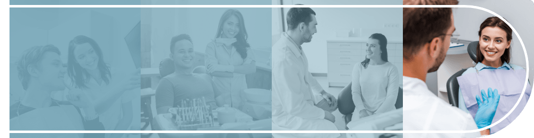 Collage of dental team members talking to dental patients